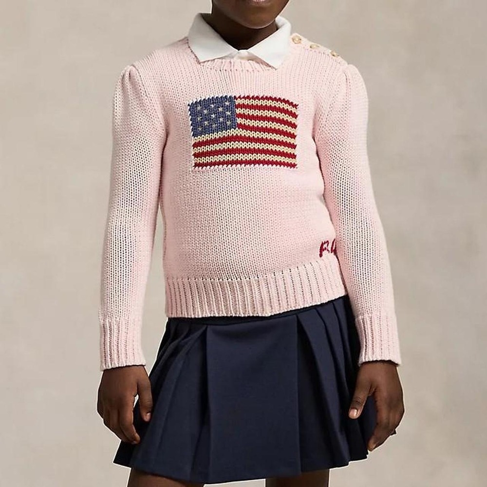 Pink Polo Ralph Lauren Iconic Americana Flag Knit Sweater